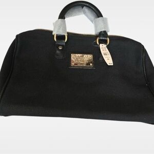 Victoria's Secret Black Textured Satchel with Gold Plate Accent